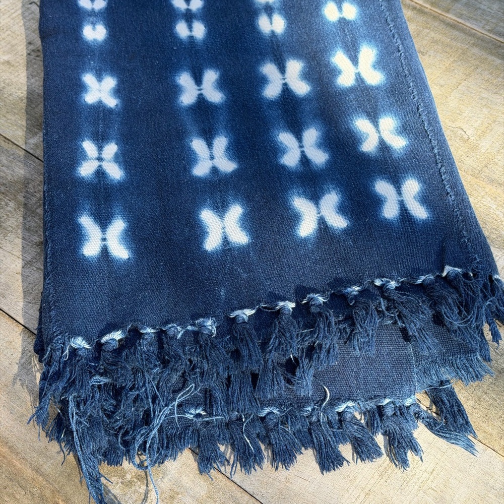 Vintage African Indigo Denim Shibori Mudcloth 54” L x 41” W Textile | No. 120